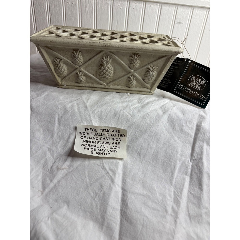 Hen Feathers Decor Rectangular Planter Pot Decorative Pineapples Lattice Cream
